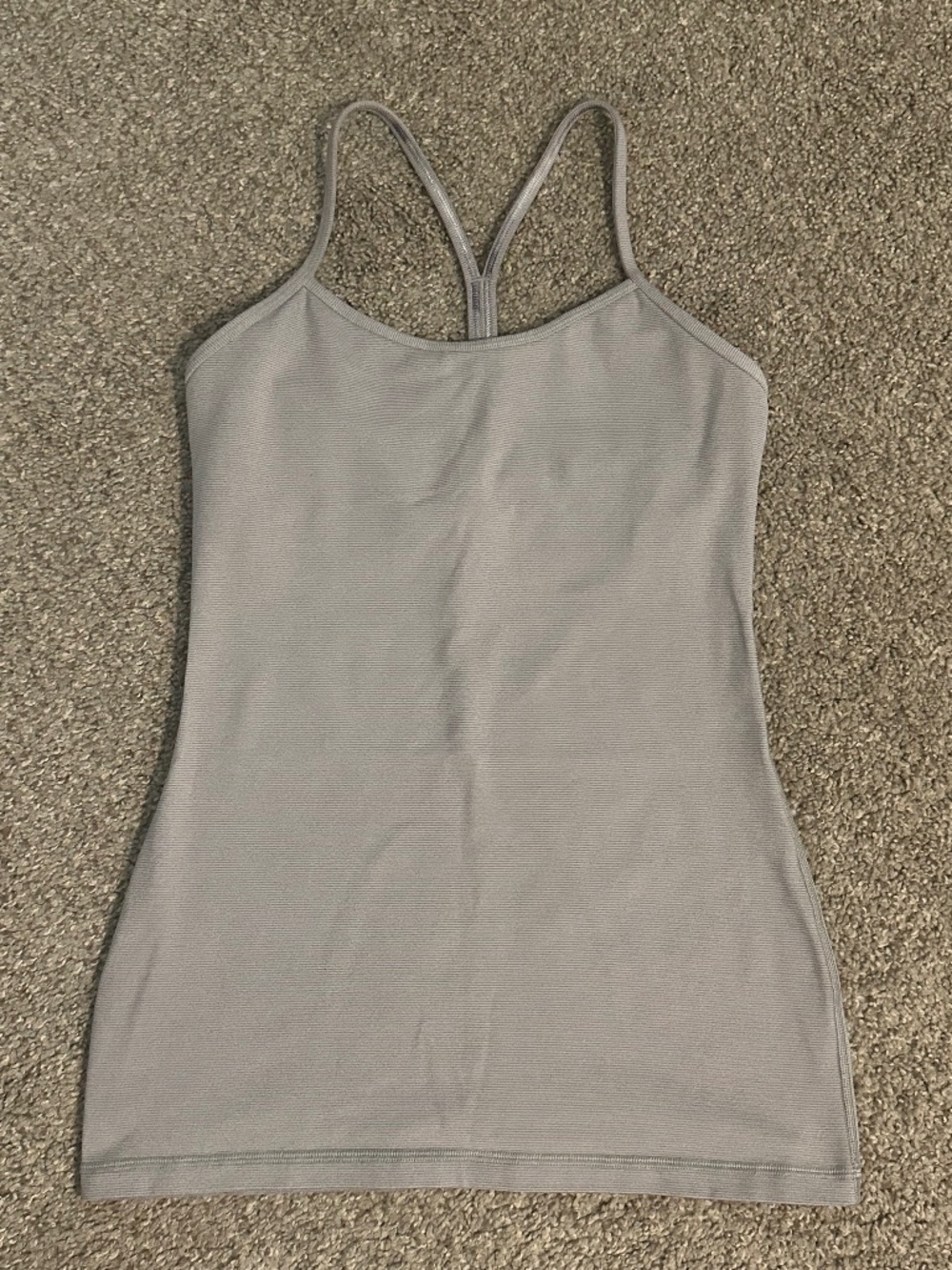 Lululemon Power Y Tank Top Size 6 Gray Striped Built-in Shelf Bra Racerback